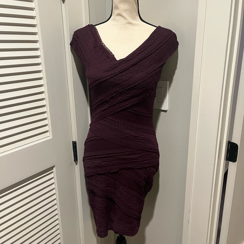 Women’s Textured Wrap Dress - Deep Plum